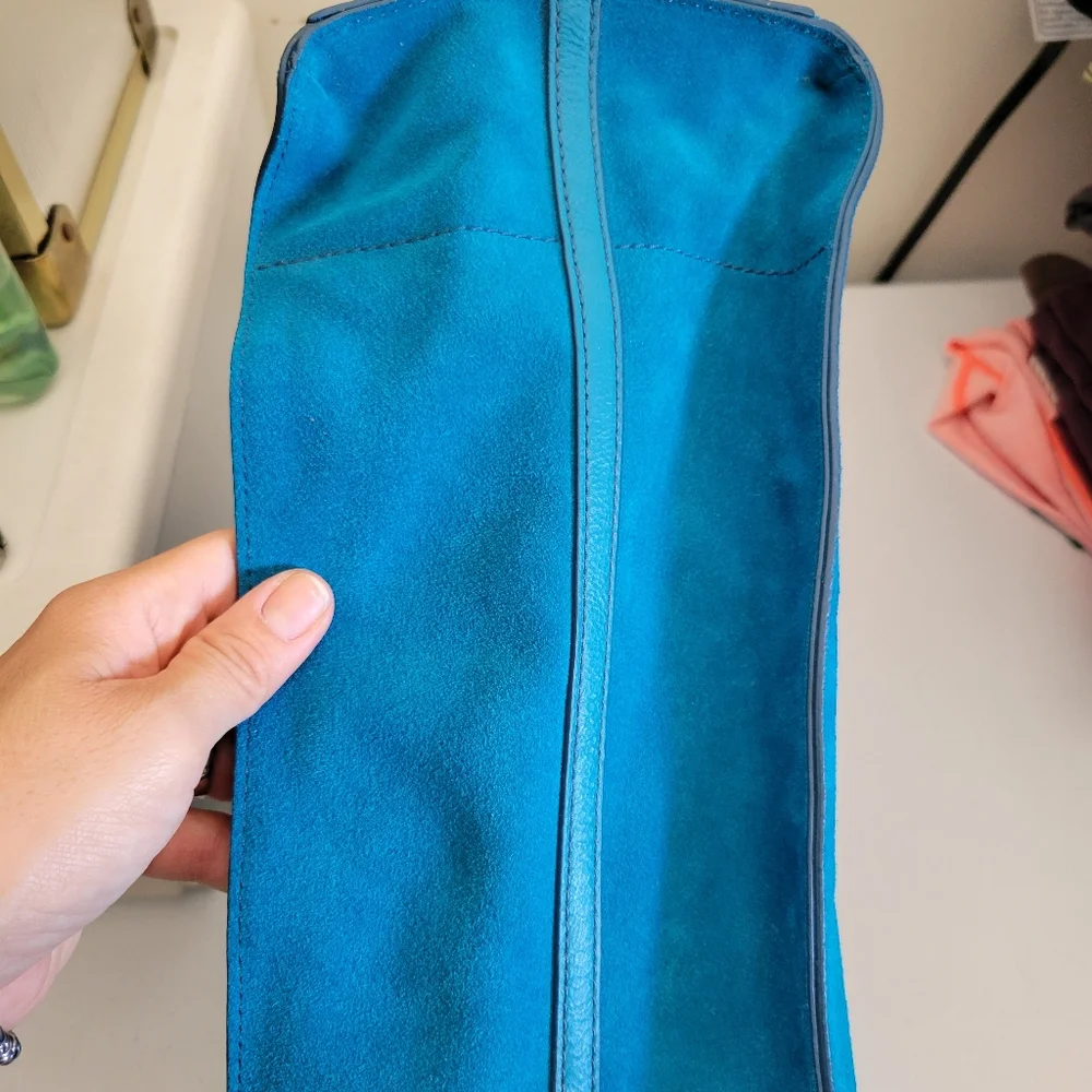 Fossil Suede and Leather Lagoon‎ Blue Carmen Tote Shopper Purse Bag